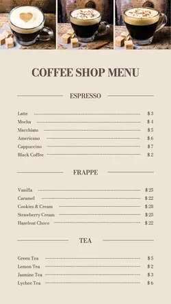 Coffee Shop Menu Instagram Story