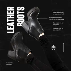 E-commerce Fashion Product Display Leather boots Modern Black