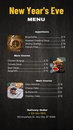 New Years Eve Menu Instagram post