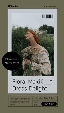 Floral Dress Sale Instagram Story Green Black