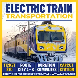 Electric Train Transportation Promotion Instagram Post Yellow Blue Flat Modern