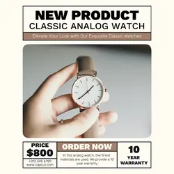 New Product Classic Analog Watch Product Display Instagram Post