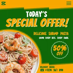 Food Today Special Offer Pasta Instagram Post Yellow Green