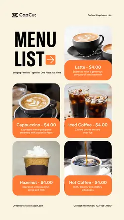 Coffee Shop Menu List