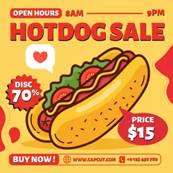 Hotdog Sale Instagram Post Yellow Red Flat Modern