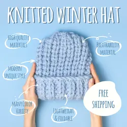 E-commerce Product Callout Fashion Knitted Winter Hat Blue Minimalist