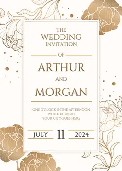 Invitation Wedding hand drawn golden