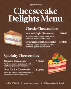 Cheesecake Delights Menu