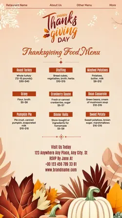 Thanksgiving Food menu Instagram Story