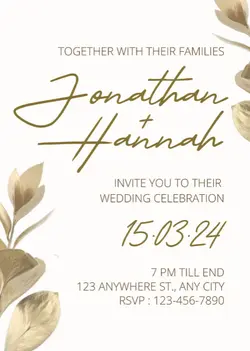 Non-marketing Wedding Invitation Gold Watercolor