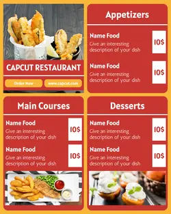 Fish and Chips food menu template design for Instagram Portrait size business needs