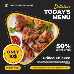 Grilled Chicken Promotion Instagram Post White And Yellow Modern