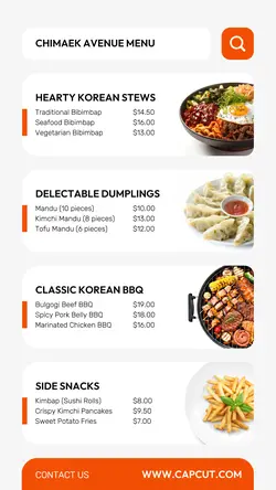 Food & Beverages Korean Restaurant Menu