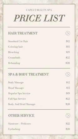 Beauty Salon Price List Instagram Story
