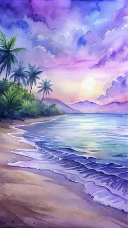 Papier peint affiche créative aquarelle plage avec soleil