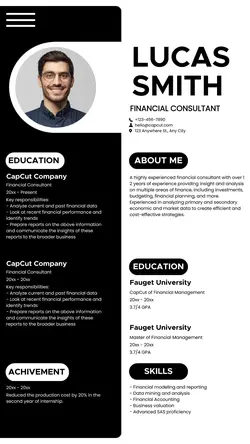 Business Resume Work Experience Financial