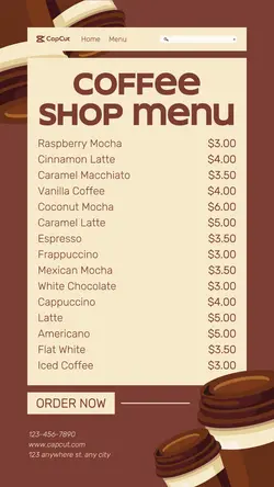 Coffee Shop Menu List Instagram Story