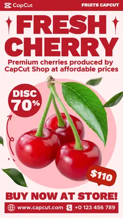 Fresh Cherry Fruits Promotion Instagram Story White Red Flat Modern