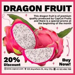Dragon Fruit Pomotion Instagram Post White Pink Minimalist