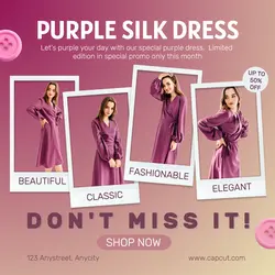 fashion purple dress promo instagram post