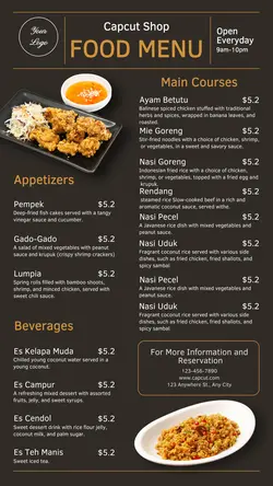 Food & Beverage Indonesian Restaurant Menu 