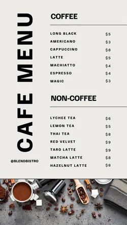 Beige Cafe Menu Instagram Story