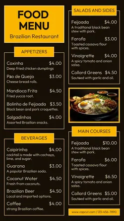 Food Brazilian Food Menu Instagram Story
