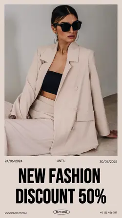 New Fashion Discount 50% Promotion Instagram Post Cream Minimalist