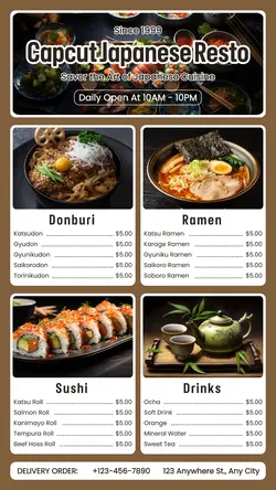 Japanese Restaurant Menu Instagram Story