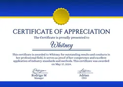 Non Marketing Certificate of Appreciation