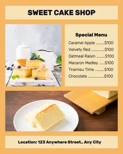 Sweet Cake Shop Menu