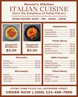 italian cuisine menu instagram post