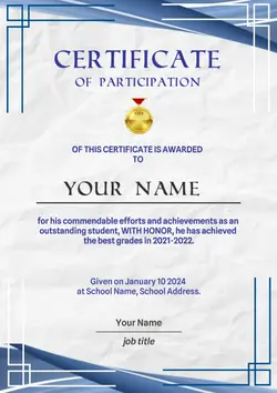 Non-marketing, Certificate, participation certificate with dark blue and gold theme