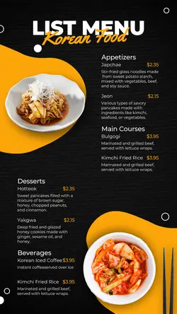 Korean Food Menu Instagram Story