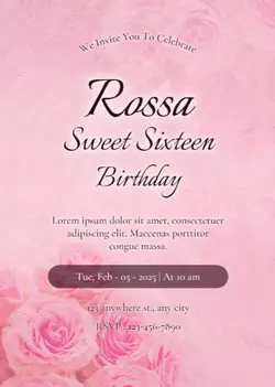 Invitation - Birthday Invitation Flower Rose Pink
