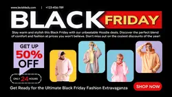 Black Friday for ecommers with hoodie clothing twitter format