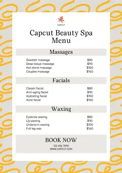 Beauty Spa Menu Design
