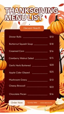 Thanksgiving Menu List Instagram Story