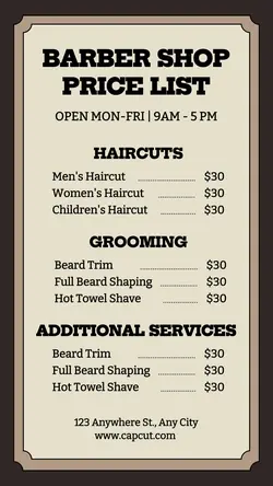 Barber Shop Price List Instagram Story