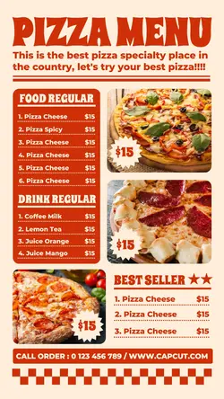 Food Pizza Menu Instagram Story Cream Red Minimalist Retro