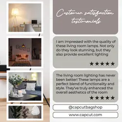 Minimalist living room lighting product testimonial template design for Instagram posts