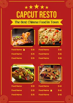  Non-marketing Menu Chinese Food Restaurant Red 