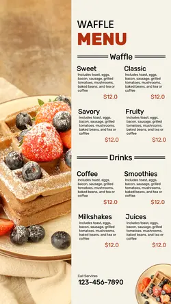 Food and Beverage Waffle Menu