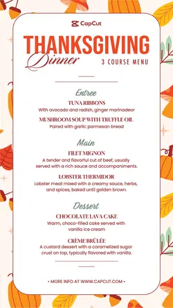 Thanksgiving Dinner Special Meal Course Menu