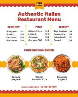 Food & Beverage Authentic Italian Restaurant Menu