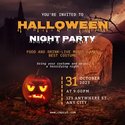 Halloween Night Party Invitation Instagram Post Yellow Pumpkin