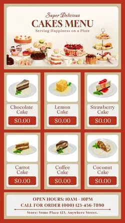 super delicious cakes menu instagram story