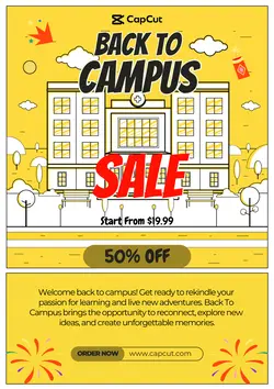 Yellow 2d Animation Sale Back To Campus Poster