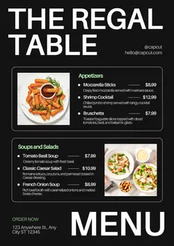 Restaurant Menu Black Minimalist