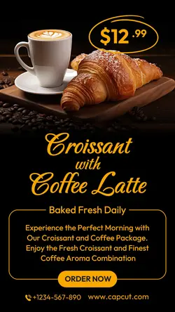 Food & Beverage Croissant with Coffee Instagram Story